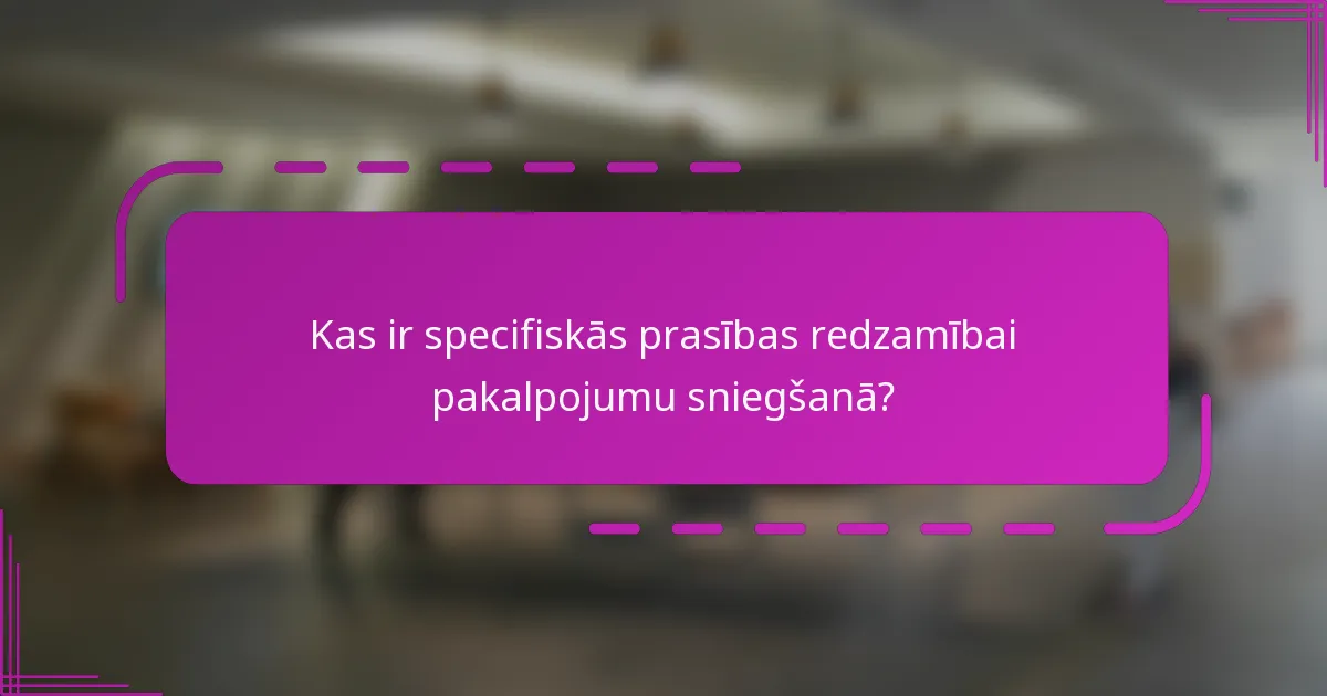 Kas ir specifiskās prasības redzamībai pakalpojumu sniegšanā?